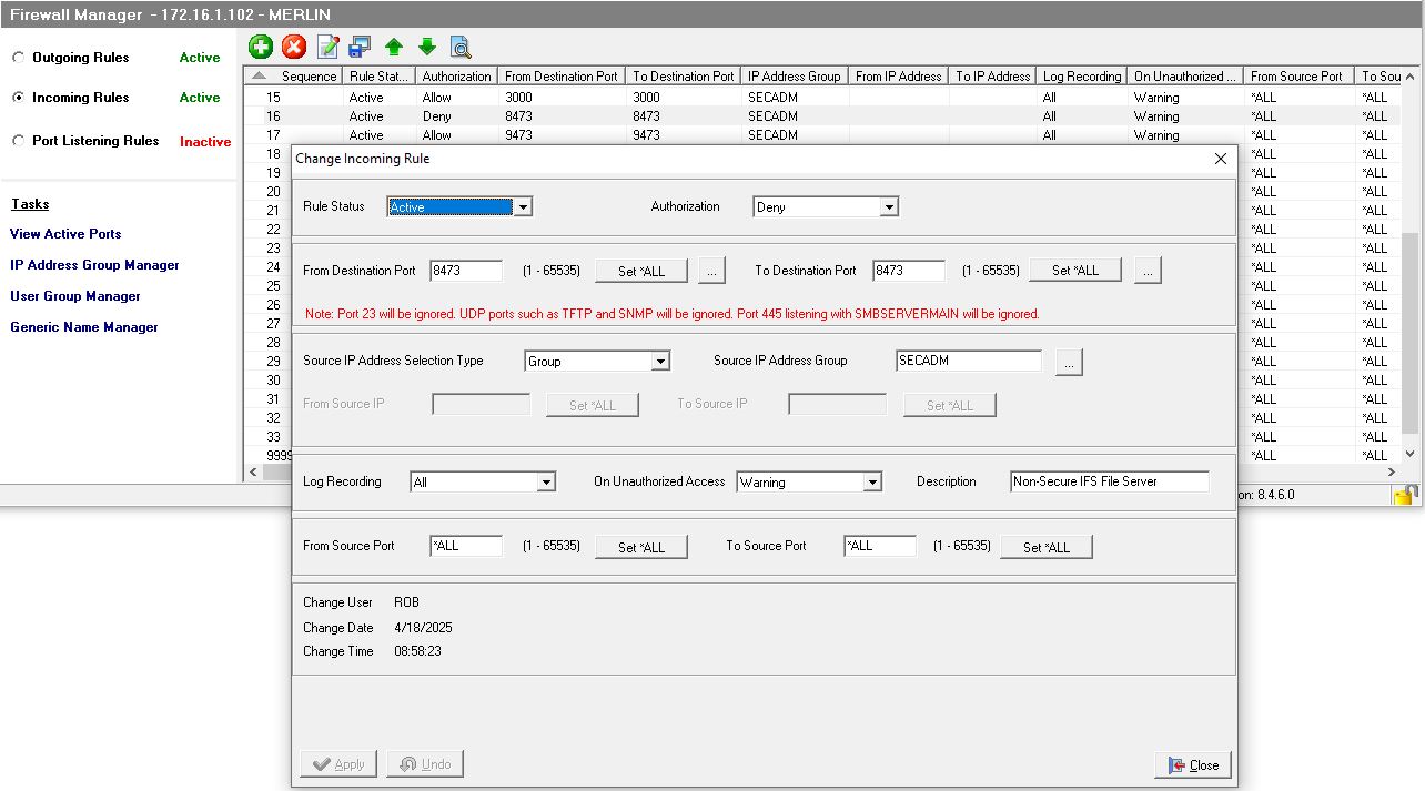 AS400 Firewall Port Listening Rules